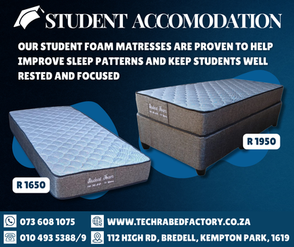 Student Foam Bed Set - Premium Mattress with Base from Techra Bed Factory - Student Accommodation - Just R 1950! Shop now at Techra Bed Factory 